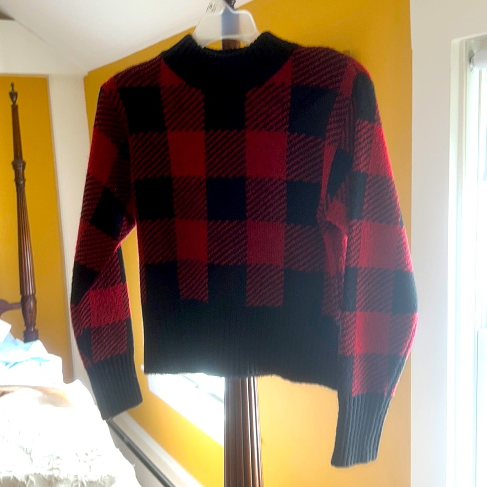 Red and black checkered sweater. Warm and cozy! Size small.